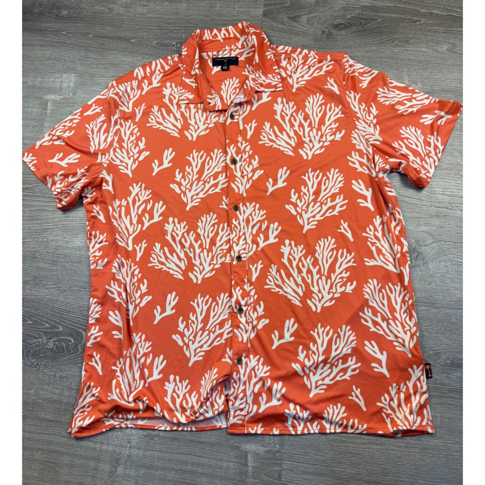 Margaritaville Mens XXL Orange Coral Reef Print Short Sleeve Button Down Shirt